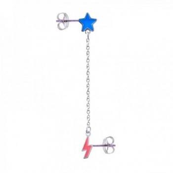 Pendiente suelto medio par plata Ley 925m mujer con trepador estrella de 7 mm y corazón de 10mm en esmalte.