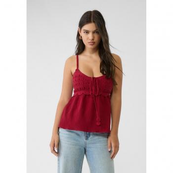 Burgundy Flowing Crochet Top - Size L