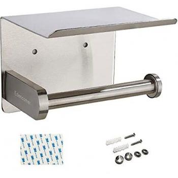 Portarrollos Baño Acero Inoxidable SUS 304, Portarrollo para Papel Higiénico Adhesivo con Teléfono Inteligente Estante