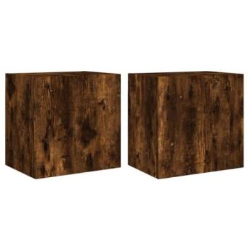 Mueble de TV de pared 2 piezas roble ahumado madera de ingeniería diseño contemporáneo 40,5 x 30 x 40 cm