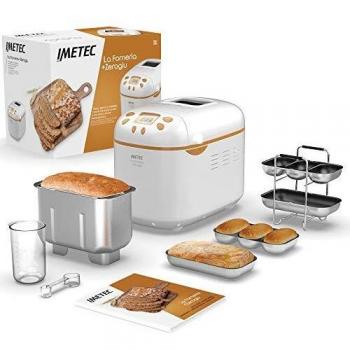 Panificadora Imetec La Forneria 920W, 1 kg, 20 Programas, Doble Amasado, Sin Gluten, Color Blanco/Ocre