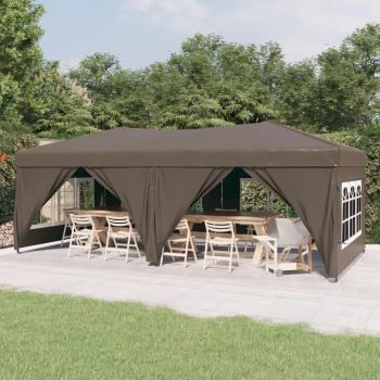 Carpa para Fiestas Plegable con Paredes, Color Taupé, Azul y Blanco, Dimensiones 3x6 m