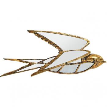 Decoración de Pared Dorada con Golondrina y Espejo
