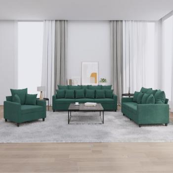 Juego de Sofás con Cojines 3 Piezas Terciopelo Verde Oscuro vidaXL