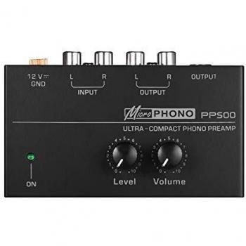 Muslady Phono Preamplificador Preamplificador con Controles de Nivel y Volumen Entrada y Salida RCA 1/4 TRS Interfaces de Salida