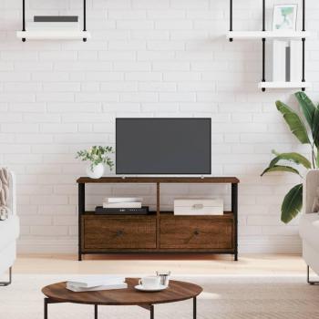Mueble TV de hierro y madera contrachapada roble marrón 90x33x45cm