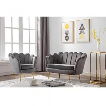 Conjunto sofá de 2 plazas y sillón coquillage en terciopelo antracita Dandelion de Pascal Morabito