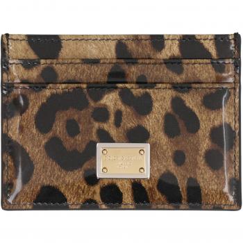 Dolce & Gabbana Women's Printed Leather Card Holder in Animalier | BI0330AM568 Color HA93M, Multicolor female, Size: ONE SIZE, Brown Designer Card Holder Wallet
