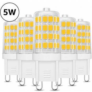 Lighting EVER Bombilla LED G9, LE Lámpara G9 5W Reemplaza Bombillas Halógenas de 33W, Blanco Cálido 3000K, Bombilla G9 Sin Parpadeo 340 lúmen, No Regulable, Ángulo de Haz de 360°, Paquete de 5
