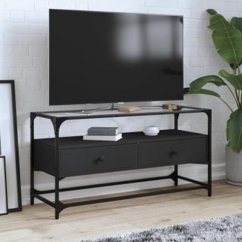Mueble TV de cristal y madera de ingeniería negro 98x35x51 cm vidaXL