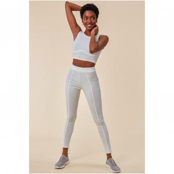 Chic White High Neck Crop Top and Leggings Set