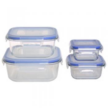 Set de 4 fiambres cuadradas en vidrio con tapadera TH-KA016, recipientes herméticos, aptos para microondas y lavavajillas, diseño apilable, capacidad ideal para almacenamiento de alimentos