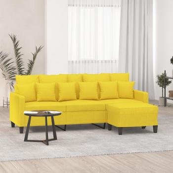 Sofá de 3 plazas con reposapiés amarillo claro de 180 cm en tela