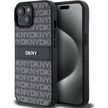 Funda de Cuero DKNY para iPhone 15/14/13 6.1 con Raya Mono y Logo Metálico - Negro