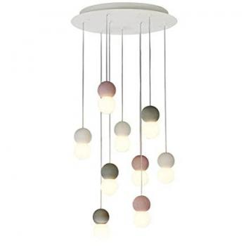 Lámpara de Techo 9 Luces E27 GALAXIA - Cemento Blanco/Gris/Rojo, Base y Cable Blancos