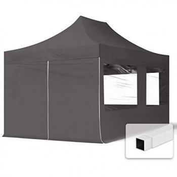 Gazebo Plegable TOOLPORT 3x4,5m de Acero con 4 Paneles Laterales Panorámicos en Color Gris Oscuro, Modelo ECONOMY con Estructura de 30mm