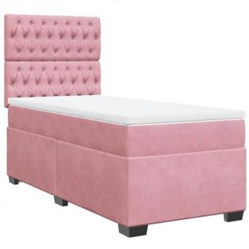 Cama Box Spring con Colchón de Terciopelo Rosa 80x200 cm