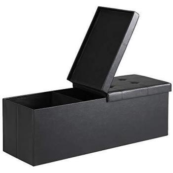 Banco de Almacenaje Plegable Negro 115x38x38cm con Asiento Acolchado y Capacidad de 131L