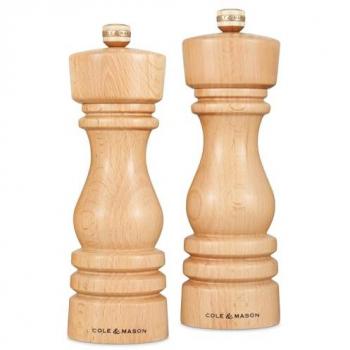 Juego de Molinillos de Sal y Pimienta Cole & Mason London 18cm en Madera de Haya Natural con Mecanismos Ajustables Precision+