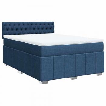 Cama box spring con colchón de muelles en tela azul 140x200 cm