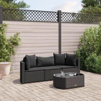 4-Piece Black Poly Rattan Garden Sofa Set with Cushions