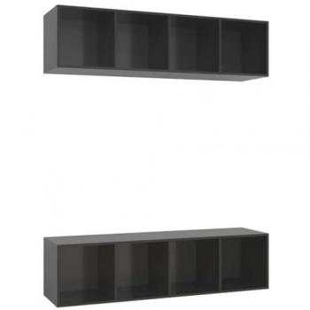 Mueble de TV de Pared Estante Multimedia Brillante 2 Piezas Madera Contrachapada Gris