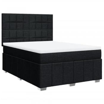 Cama Box Spring con Colchón de Tela Negra 140x190 cm