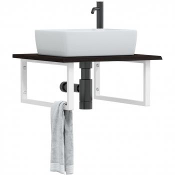 Estante de lavabo de pared de acero y madera maciza de roble