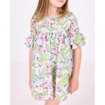 Vestido de niña con volantes en las mangas y estampado de flores silvestres