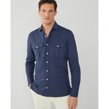Camisa cargo de hombre slim fit lisa en azul marino