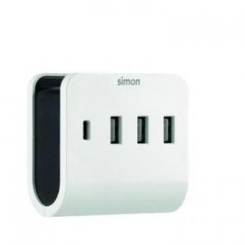 Simon Mesa Elevable Eléctrica con 3 Tomas Tipo Toma de Tierra, 4 Puertos USB y Soporte para Smartphone, Dimensiones 700x660x740 mm, Color Blanco/Negro
