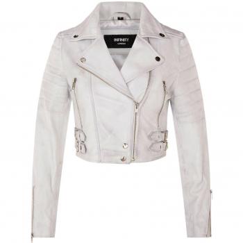 Infinity Leather Women's Cropped Brando Biker Jacket - Damascus White - Size 22 UK