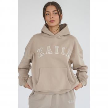 Kaiia Slogan Oversized Hoodie Stone