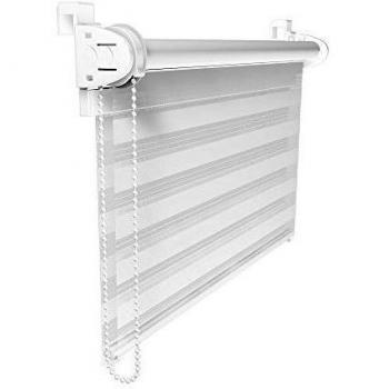 Victoria M. Duo Klemmfix Estor Doble Capa Noche y Día Fijación sin Perforar, para Ventanas y Puertas, Translúcido y Opaco, con Tirador de Cadena, 50 x 150 cm, Blanco
