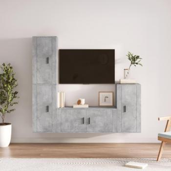 Set de muebles para TV 4 piezas de madera contrachapada gris con acabado de hormigón