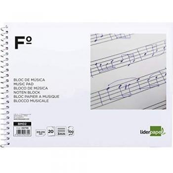 Liderpapel Bloc Musica Pentagrama 3Mm Folio Apaisado 20 Hojas 100G/M2
