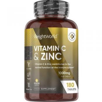 WeightWorld Vitamina C + Zinc 1000mg + 10mg - 180 comprimidos - Ayuda y fortalece tu sistema inmunitario