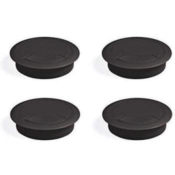 EMUCA - Pasacables de Mesa Circular Ø80mm de plástico Negro, Tapa pasacables encastrable en Mesa de Oficina/Escritorio, Lote de 4