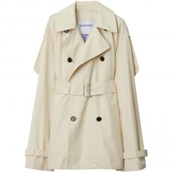Burberry Women's Silk Double-Breasted Button Fastening Belted Trench Coat in Beige | Size 3XS | 8083853B8620
