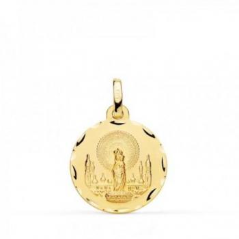 Medalla Virgen del Pilar de Oro 18k con Detalles Tallados de 18mm