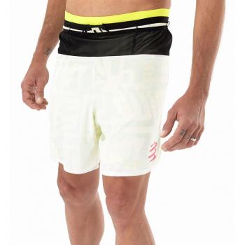 Shorts 2 en 1 Compressport Trail Racing Hombre Blanco y Verde Amarillo