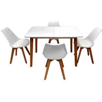 Conjunto de mesa extensible Helga 120/160cm y 4 sillas Nora blancas