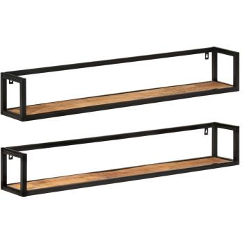 Estantes de pared vidaXL 2 unidades madera de mango rugosa 40 cm, 80 cm, 120 cm mueble almacenaje estantería para oficina, estudio, dormitorio estantería/librería/mueble de almacenamiento