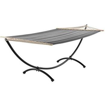 Hamaca XXL con Soporte (Gris) - 150 x 300 cm - Conjunto Completo para Tumbarse y Relajarse