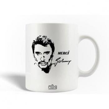 Taza de Cerámica Johnny Hallyday 30cl Blanca Agradecimiento - Compatible con Lavavajillas