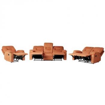 Conjunto de sala de estar moderno reclinable manual de tela naranja 3 plazas y sillón Bergen