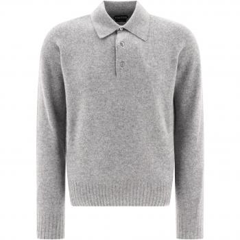 Tom Ford Men's V-Neck Cashmere Polo Sweater in Grey, Size L