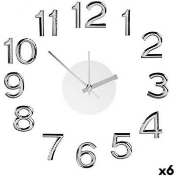 Reloj de Pared Gift Decor Plateado Blanco Pegatina ABS Goma Eva Ø 35 Cm 6 Unidades