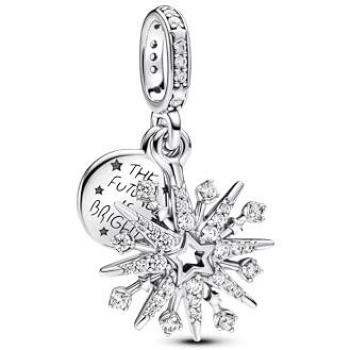Charm Doble Colgante Fuegos Artificiales Brillantes en Plata de Ley con Circonitas para Pulseras Moments