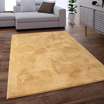 Alfombra de Salón Lavable Suave de Piel Imitación Pelo Largo Amarilla 80x300 cm
